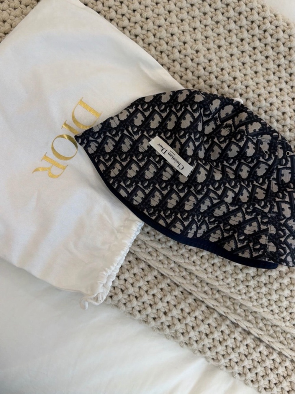 Dior Navy and Beige Monogram Bucket Hat